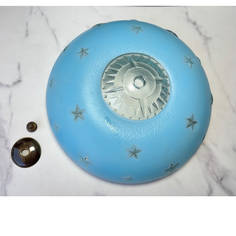 Vintage Blue Glass Star Ceiling Light Shade Textured Art Deco Dome 10"